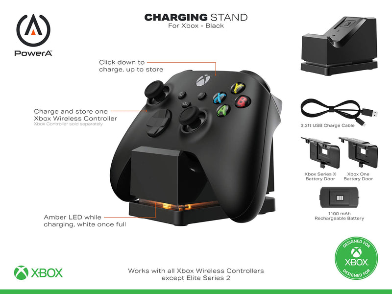  [AUSTRALIA] - PowerA Charging Stand for Xbox - Black, Wireless Controller Charging, Charge, Rechargeable Battery, Xbox Series X|S, Xbox One - Xbox Series X Single Charge Black