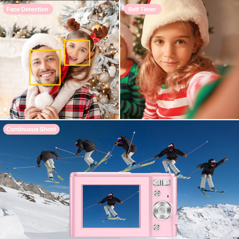  [AUSTRALIA] - Digital Camera, IVECNSTU FHD 1080P 36MP Vlogging Camera Rechargeable Mini Compact Pocket Camera with LCD Screen 16X Zoom for Adult Seniors Students Kids Beginner (Pink) Pink