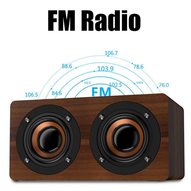  [AUSTRALIA] - Mini Speaker,7 inch Wood Bluetooth Speaker with FM Radio HiFi Music Clock Alarm Retro Subwoofer Speaker with 6-8 Hours Playback Support Bluetooth/TF/AUX Brown wood grain