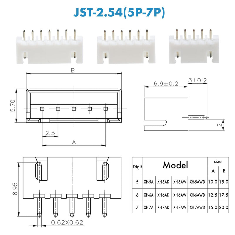 [AUSTRALIA] - CQRobot JST XH 2.54mm Pitch 5 Pin / 6 Pin / 7 Pin JST Male Plug, Female Socket Housing and T-Crimp Terminal Kit 60 sets/480 pieces JST connector adapter cable assembly. JST-XH2.54 XH 5P/6P/7P