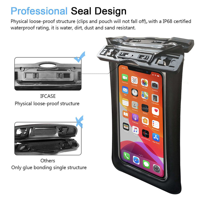 Universal Waterproof Case, IFCASE TPU Phone Dry Bag Pouch for iPhone 12 Pro Max, 11 Pro Max, XS XR SE, Samsung Galaxy S21 S20 S10 S9 S8 Plus, S21 Ultra, S20 FE, Note 20 10 9 (Black) Black - LeoForward Australia