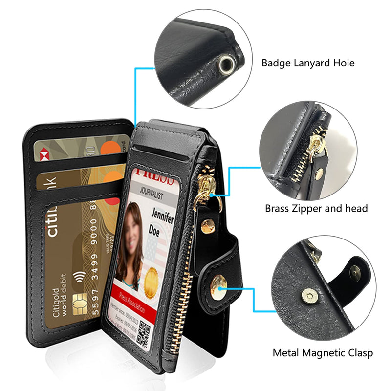  [AUSTRALIA] - M-Plateau Small Wallet for Women Large Capacity with ID Window, Phone Wallet with 3M Adhesive Card Holder for Phone Case (Compatible with Most Smartphones) (Black) Black