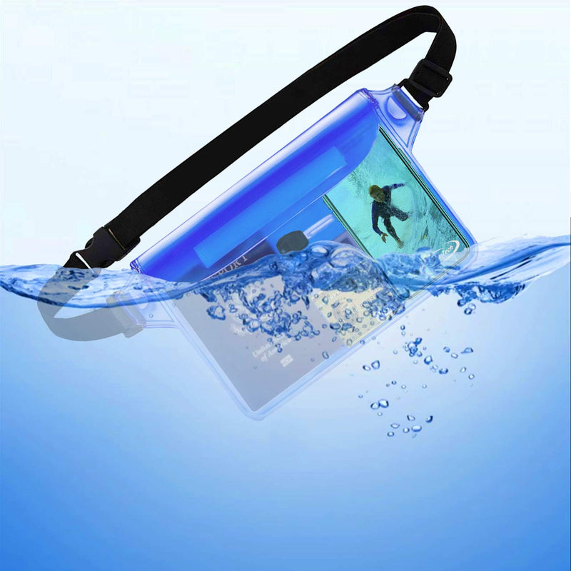  [AUSTRALIA] - AiRunTech Waterproof Pouch with Waist Strap (2 Pack) | Beach Accessories Best Way to Keep Your Phone and Valuables Safe and Dry | Perfect for Boating Swimming Snorkeling Kayaking Beach Pool Water Park Black + Blue