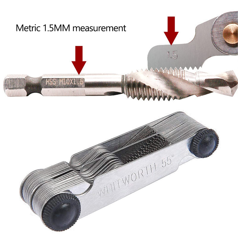  [AUSTRALIA] - 52 sheets stainless steel thread gauge metric 60 degrees 0.25-6.0 mm and Whitworth thread 55 degrees 4G - 62G thread template fine thread measuring tool, metric 24 sheets and inch 28 sheets