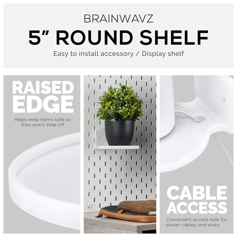  [AUSTRALIA] - BRAINWAVZ 5” Round Floating Shelf Mount for Security Cameras Baby Monitors Speakers Plants Toys & More Universal Holder Stick-On Or Screw Mount, Easy to Install (White)