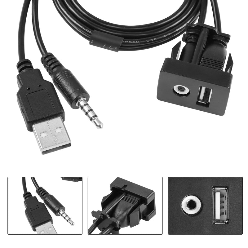  [AUSTRALIA] - YACSEJAO Flush Mount Cable USB 2.0+3.5 mm AUX Extension Dash Panel Mount Cable for Car, Boat and Motorcycle, 1M/3.3Ft