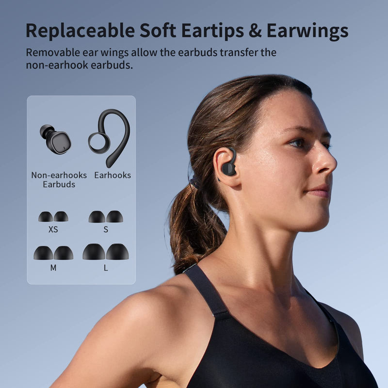  [AUSTRALIA] - Wireless Earbuds Sports Bluetooth Headphones 4 Mic Noise Cancelling Earbuds 60H Playtime Dual LED Power Display Flexible Earhooks Clear Calls Earphones IPX7 Waterproof Headsets for Running, Gym Black