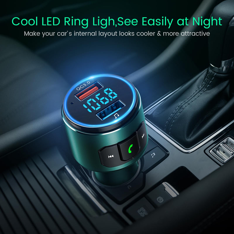  [AUSTRALIA] - Octeso Upgraded V5.0 FM Bluetooth Transmitter Car, QC3.0 & LED Backlit Wireless Bluetooth FM Radio Adapter Music Player/Car Kit with Hands-Free Calls, Siri Google Assistant-Green Green
