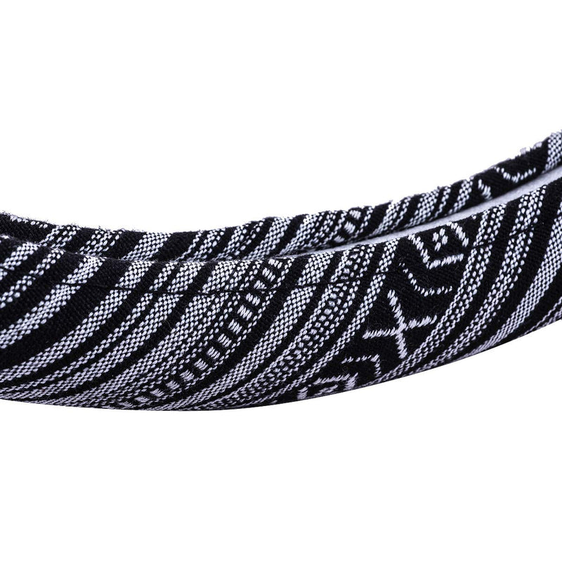 [AUSTRALIA] - CAR PASS New Arrival Flax Cloth Pretty Ethnic Style Universal Fit Steering Wheel Cover, Fit for Suvs,Sedans,Cars,Trucks (Black And white) Black And white