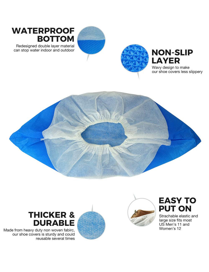  [AUSTRALIA] - OhanaPro Premium Disposable Non Slip Boot & Shoe Covers - Pack of 50 - Waterproof Double Layer Bottom - Extra Thick, Durable, Recyclable - One Size Fits Most Blue-50 Pack