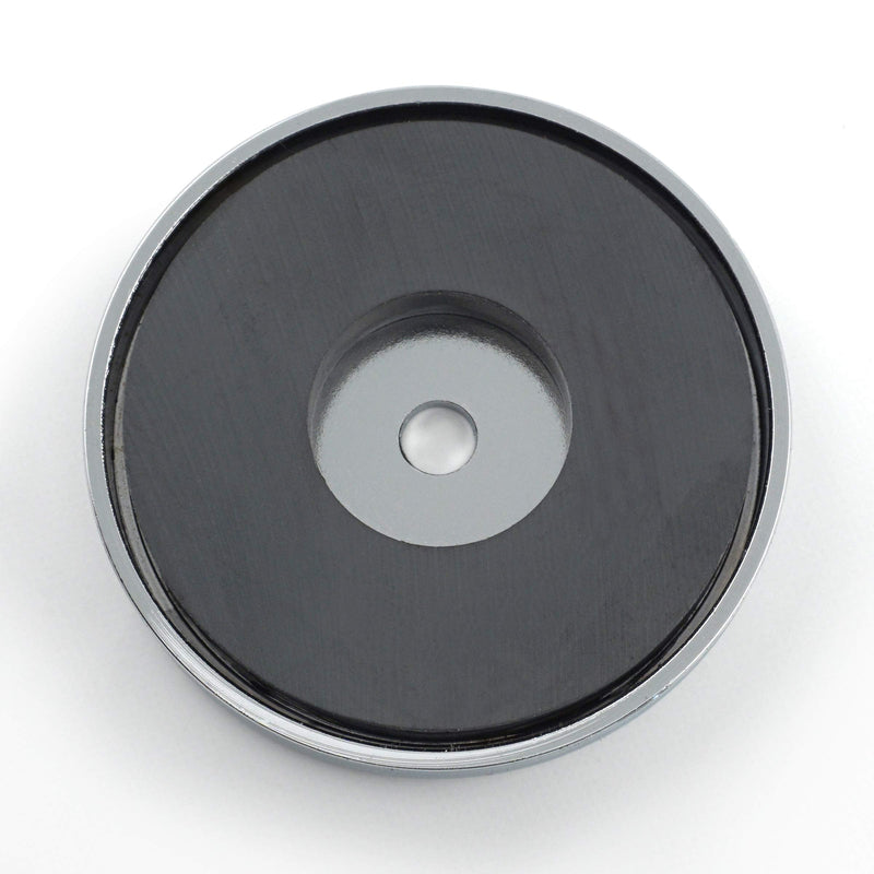  [AUSTRALIA] - Master Magnetics Round Base Magnet Fastener with 0.278" Center Hole Chrome Plate, 2.64" Diameter, 0.375" Thick, 65 Pounds, Silver (Pack of 3), RB70CX3