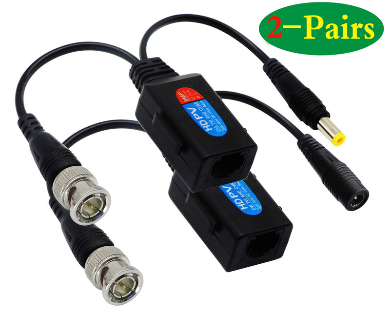  [AUSTRALIA] - zdyCGTime Balun HD Cat5 RJ45 to BNC Video Baluns transceiver Passive with Power Connector for 720P 1080P 3MP 4MP 5MP 8MP HD-CVI/TVI/AHD/CVBS/960H Camera(2 Pairs)