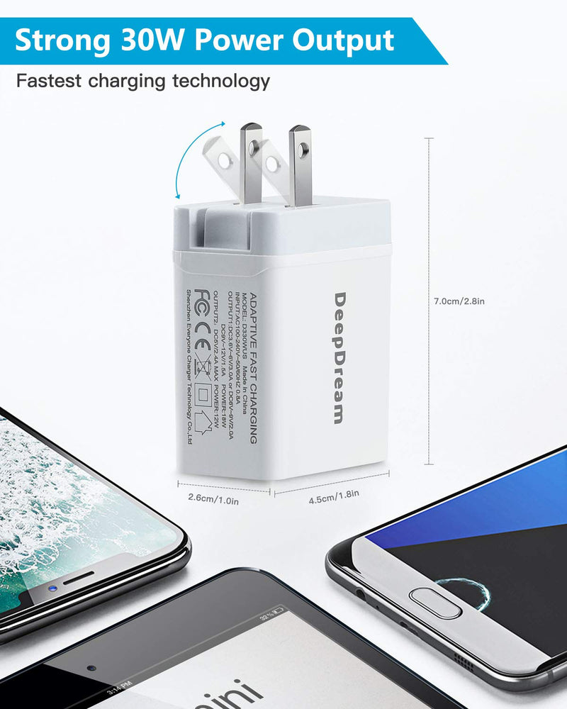  [AUSTRALIA] - 2 Pack USB Quick Charge 3.0 Wall Charger 30W, Deep Dream Multiport USB Wall Charger Plug Adapter, Fast Charger Block Compatible with iPhone 12/11/Pro/XS Max/XR/8/8+/Galaxy S10/S9/S8/Plus/Note 9/8