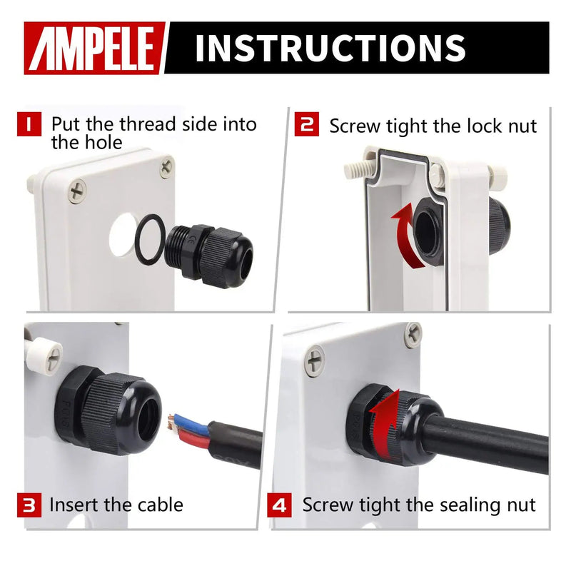  [AUSTRALIA] - AMPELE Cable Gland 20 Pack 3-25mm Waterproof Adjustable 1/4'', 3/8'', 1/2'', 3/4'', 1'' NPT Cable Gland Joints with Gaskets (Each 4 Pack, 20 Pack) Cable Gland Kit