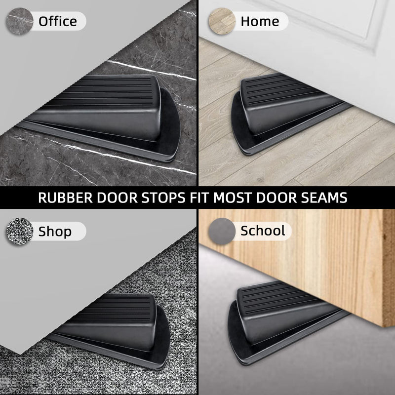  [AUSTRALIA] - Door Stoppers, 4 Pack Premium Rubber Door Stoppers Wedge, Door Stops for Carpet Heavy Duty Door, Door Stoppers for Bottom of Door on Tile, Concrete, Carpet, Wooden Floor (Black) Black