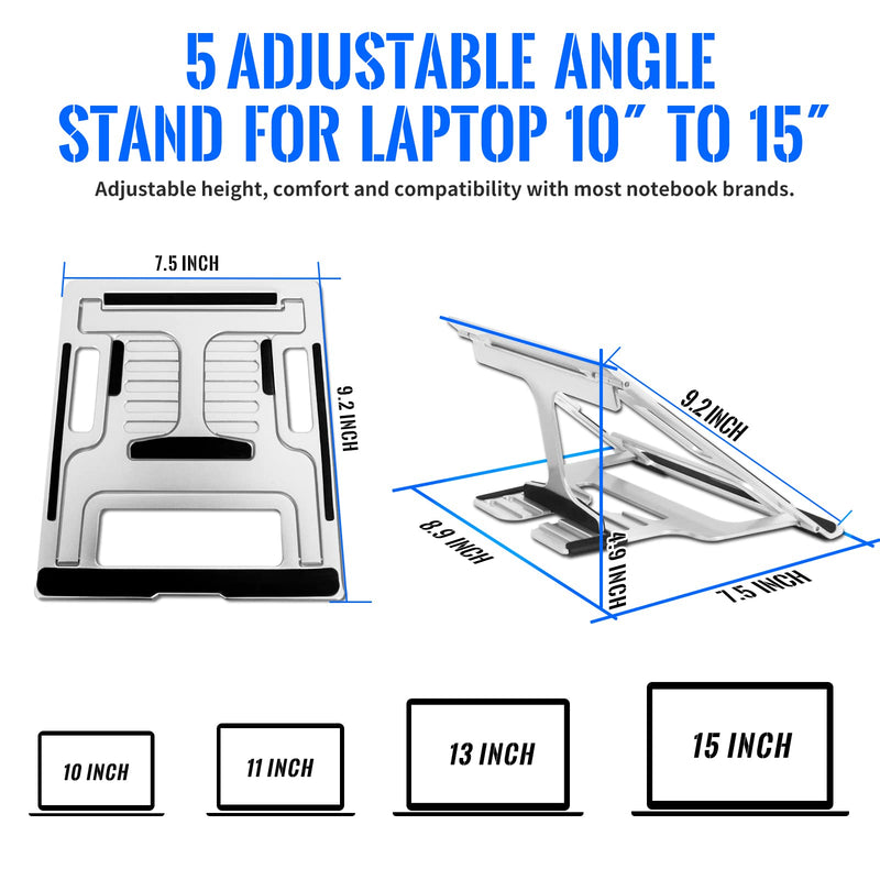  [AUSTRALIA] - Laptop Stand, Portable Laptop Holder Riser Computer Stand, Adjustable Aluminum Foldable Notebook Support, Compatible with 10-15” Kinds of Laptops and Tablets (Silver Grey) Silver Grey
