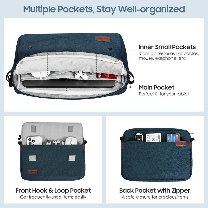  [AUSTRALIA] - TiMOVO 9-11 inch Tablet Sleeve Bag with Shoulder Strap for iPad 10.9 2022, iPad Pro 11 2022, iPad Air 5/4 10.9, iPad 10.2 2021-2019, Galaxy Tab A8 10.5/Tab S8 11, Tablet Pouch Handbag, Indigo