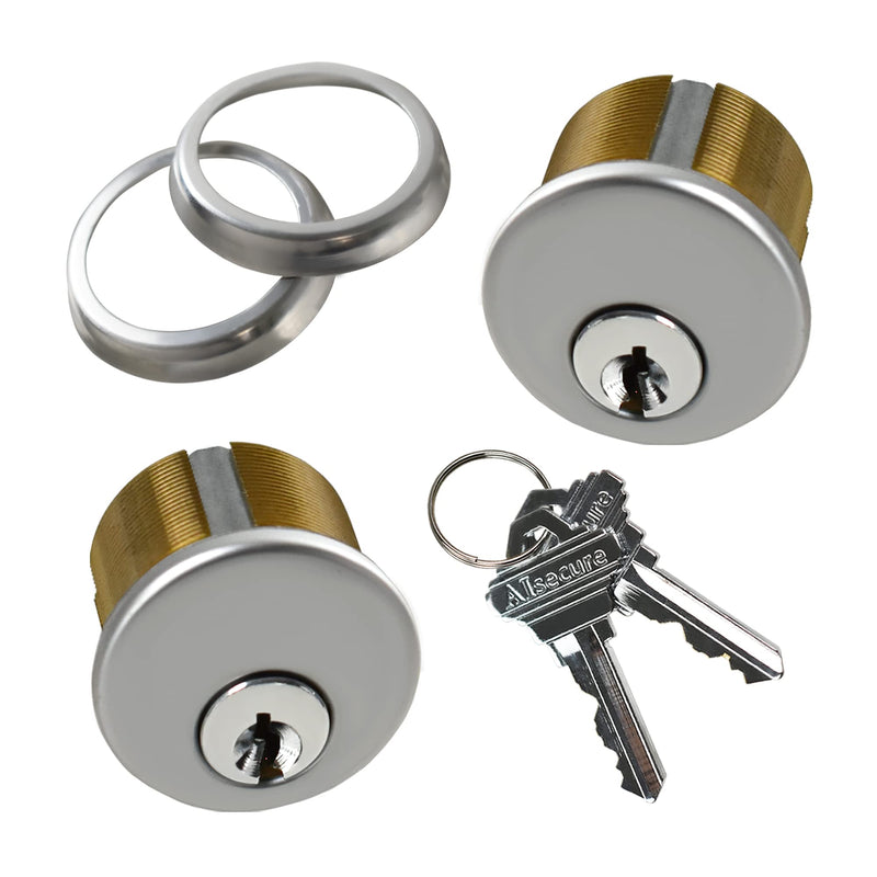  [AUSTRALIA] - AIsecure Brass Mortise Cylinder with 2 Keys for SC Keyway Standard Commercial Door Lock Cylinder Keyed Alike for Storefront Doors Lock Replacements, 2 Pack, Silver Keyed Both Sides