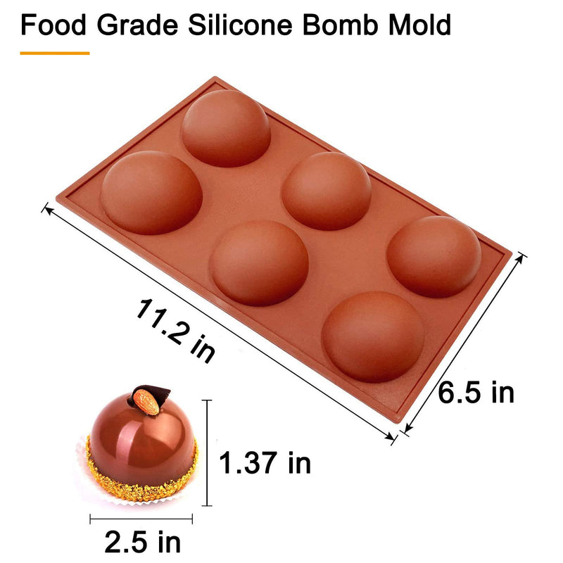  [AUSTRALIA] - Hot Chocolate Bomb Mold Large Chocolate Sphere Mold Mousse Mold Silicone Ball Baking 6 Holes for Making Hot Chocolate Bomb, Cake, Jelly, Dome Mousse 2PCS