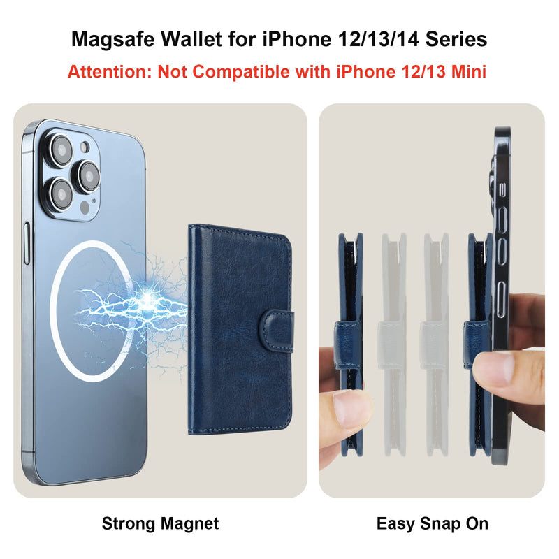  [AUSTRALIA] - Bocasal for MagSafe Wallet Magnetic Card Holder, RFID Blocking Leather Card Slots for iPhone 14/13/12 Pro/Max/Plus, Adjustable Kickstand Flip Mag Safe Wallet (Blue) Blue