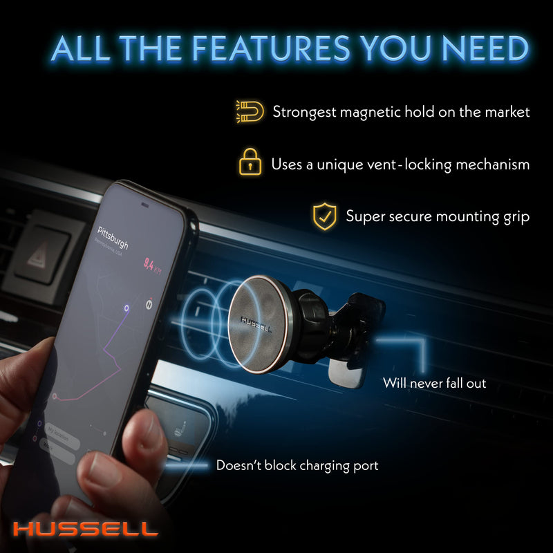  [AUSTRALIA] - HUSSELL Mongoora Air Vent Car Phone Mount Holder - Magnetic Cell Phone Car Mount Universal for Any Smartphone, iPhone, Android - Rotating Car Phone Holder - Stocking Stuffers, White Elephant Gift