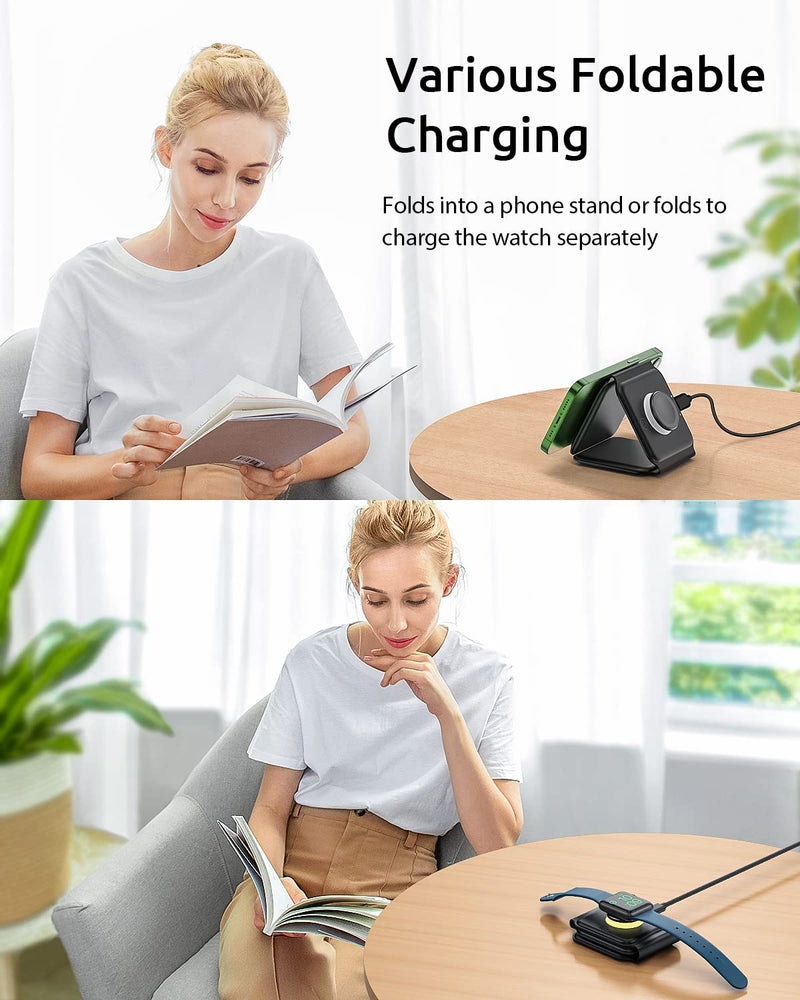  [AUSTRALIA] - Heylinsi Wireless Charger, 3 in 1 Wireless Charging Station Foldable Charger Stand Compatible for iPhone 14/13/12/SE/11/XS/X/8,Samsung Galaxy, for AirPods Pro,Apple Watch Series(Adapter Included).