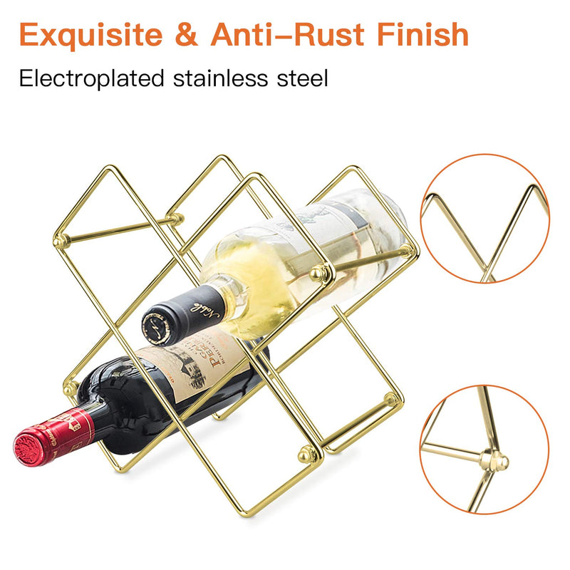  [AUSTRALIA] - Yimerlen Tabletop Wine Rack, Geometric Countertop Wine Holder, Metal, Capacity - 6 Bottle (Gold) Gold six bottle capacity