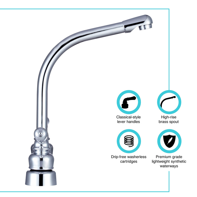  [AUSTRALIA] - Dura Faucet DF-PK210C-CP Hi-Rise RV Kitchen Faucet with Classical Levers (Chrome) Chrome Polished