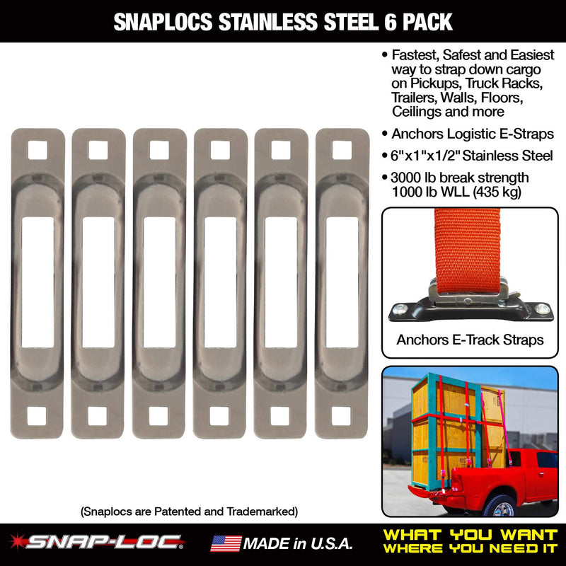  [AUSTRALIA] - SNAPLOCS STAINLESS 6 PACK E-Track Single strap anchors
