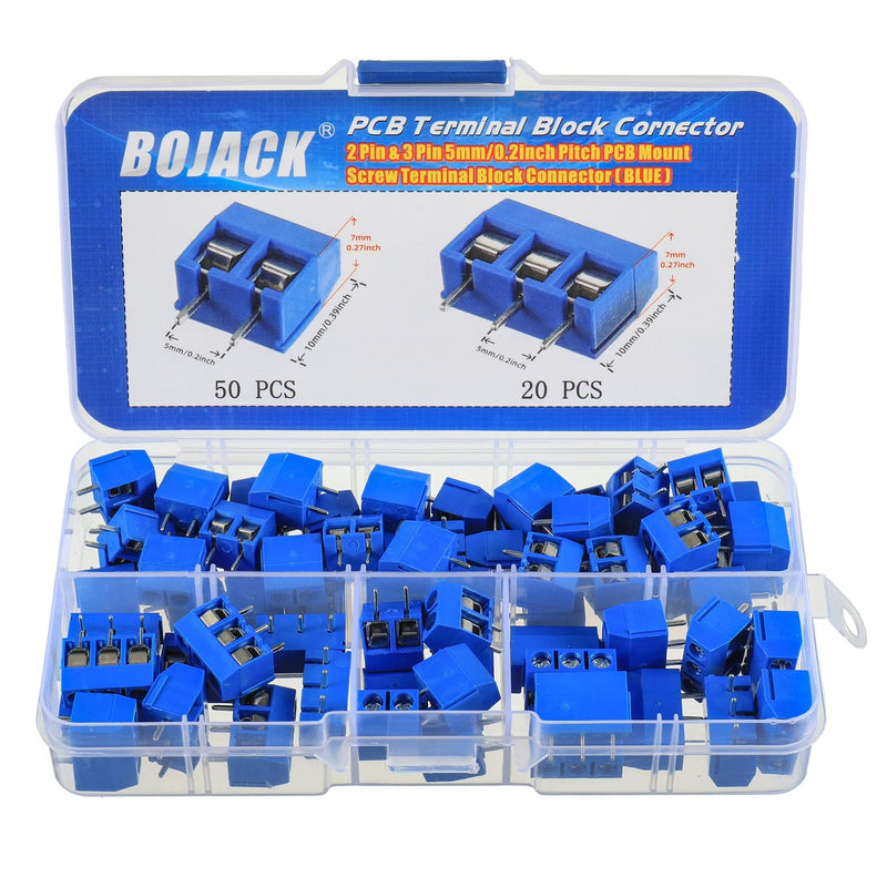  [AUSTRALIA] - BOJACK Blue 5MM 2-Pin & 3-Pin Pitch PCB Mount Screw Terminal Block Connector for Arduino and Home Electronics Projects(70pcs)