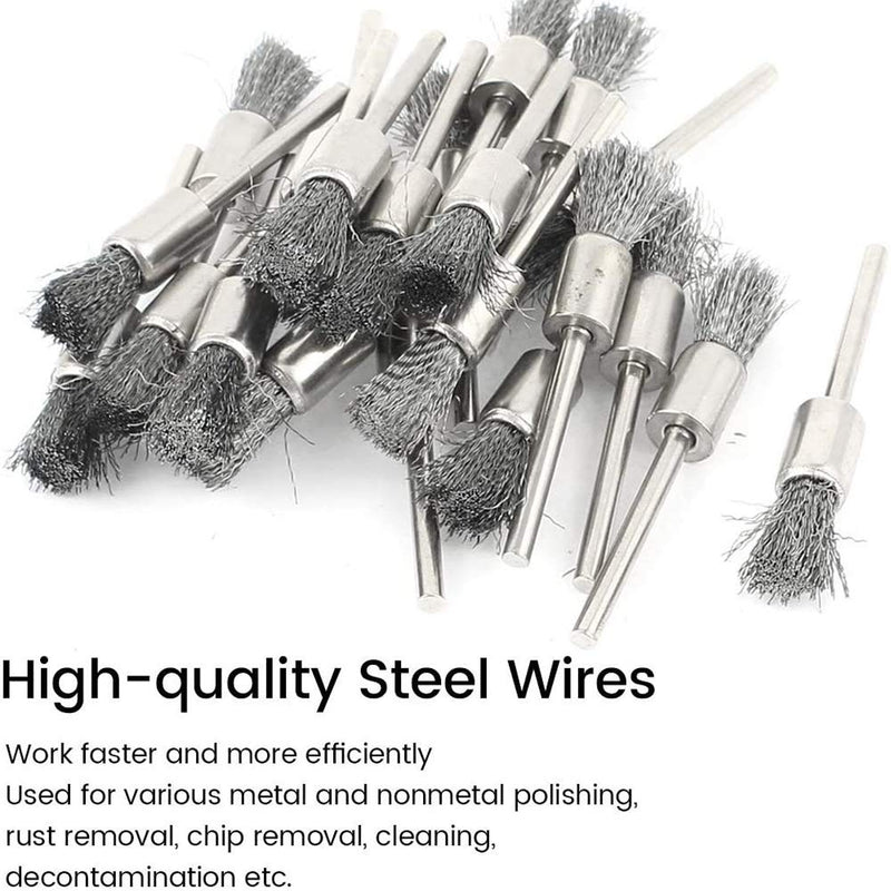  [AUSTRALIA] - 10 PCS Stainless Steel Pen Shaped Wire Brush with 1/8" Shank, Wire Pen Polishing Brush for Rotary Tool (8mm End Brush)