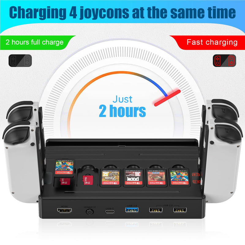  [AUSTRALIA] - BSSING TV Dock Station with Joycon Charger Suitable for Switch/Switch OLED,Switch Docking Station Support 4K HDMI Output,Storable 6 Game Card,6 TF Cards,with 15V/2.6A Power Adapter and HDMI Cable with Power Adapter and HDMI Cable