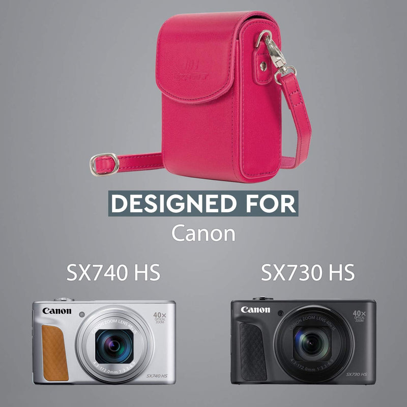  [AUSTRALIA] - MegaGear MG1504 Canon PowerShot SX740 HS, SX730 HS Leather Camera Case with Strap - Hot Pink