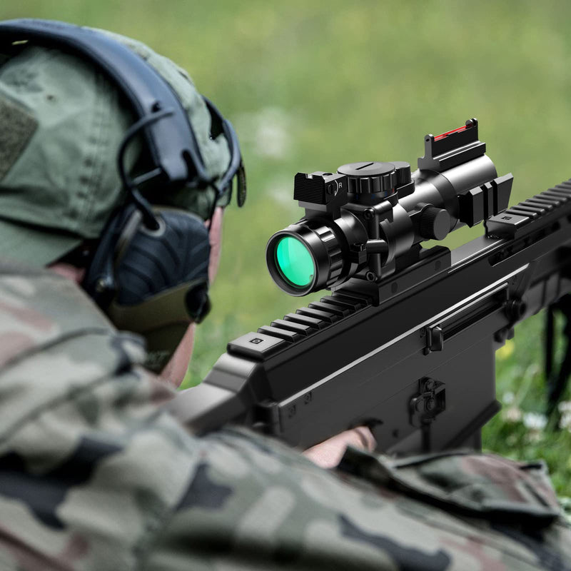  [AUSTRALIA] - MidTen 4x32 Tactical Rifle Scope Red & Green &Blue Illuminated Reticle Hunting Guns Scope with Mount for 20mm Rail and Fiber Optic Sight