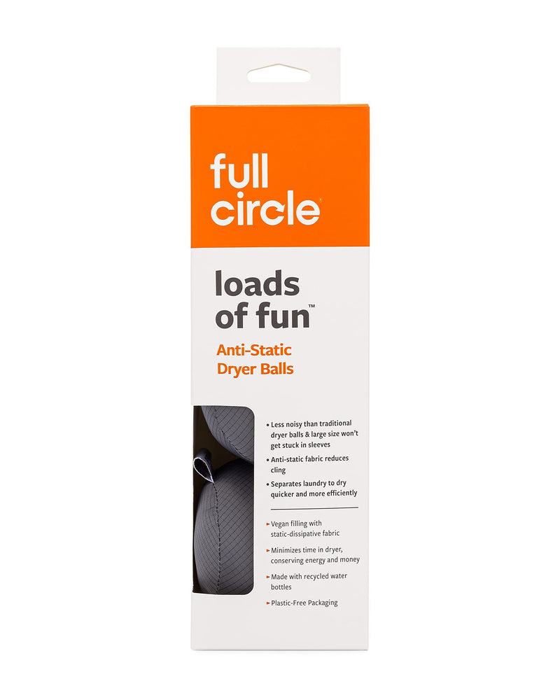  [AUSTRALIA] - Full Circle Loads of Fun Anti-Static Dryer, Set of 3 – Quiet, Scent-Free and Hypoallergenic Reusable Fabric Softener Laundry Balls – Non Toxic and Vegan, Gray 3 Count