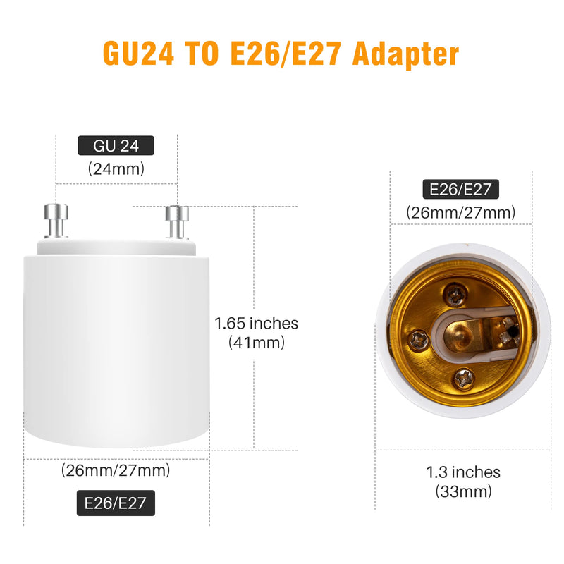  [AUSTRALIA] - JACKYLED GU24 to E26 E27 Adapter 4-Pack Heat Resistant Up to 392℉ Fire Resistant Converts GU24 Bi-Pin Based Fixture to E26 E27 Standard Screw-in Socket