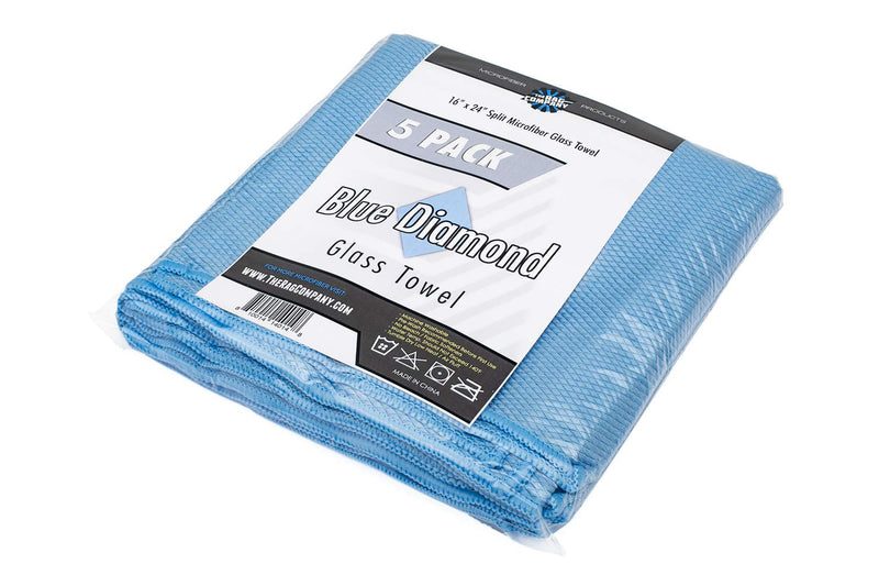  [AUSTRALIA] - The Rag Company (5-Pack 16 in. x 24 in. Blue Diamond Professional Microfiber Glass - Window - Mirror - Chrome Towels for Detailing 16 in. x 24 in.
