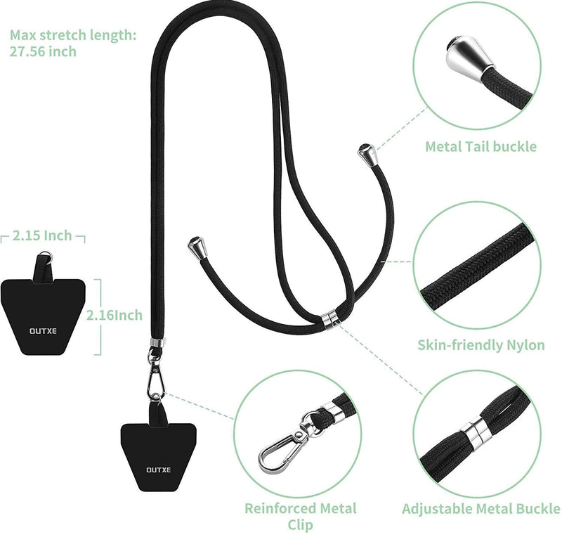  [AUSTRALIA] - OUTXE Phone Lanyard - 2× Adjustable Neck Strap, 4× Phone Patches with Adhesive, 4 × Silicone Phone Wrist Lanyard with 12 Pads Without Adhesive