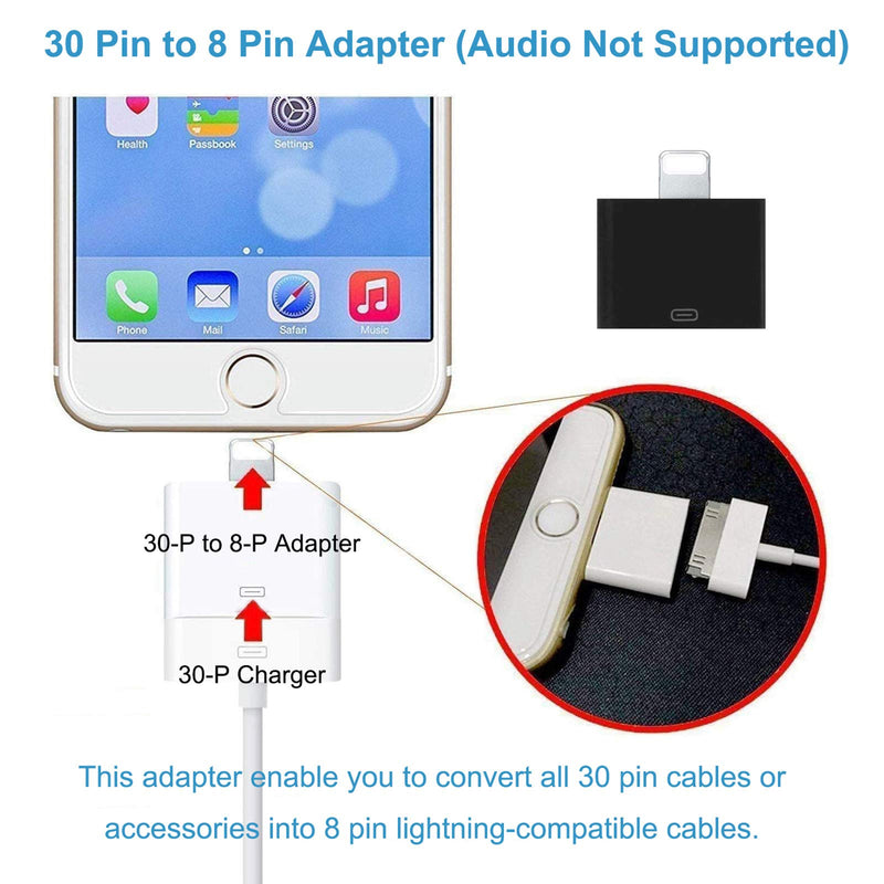  [AUSTRALIA] - rosyclo Lightning to 30-Pin Adapter 2 Pack, MFi Certified 8-Pin Male to 30-Pin Female Connector, iPhone Charging Sync Converter Compatible iPhone 12/11/X/8/7/6/5/iPad/iPod No Audio (White+Black)