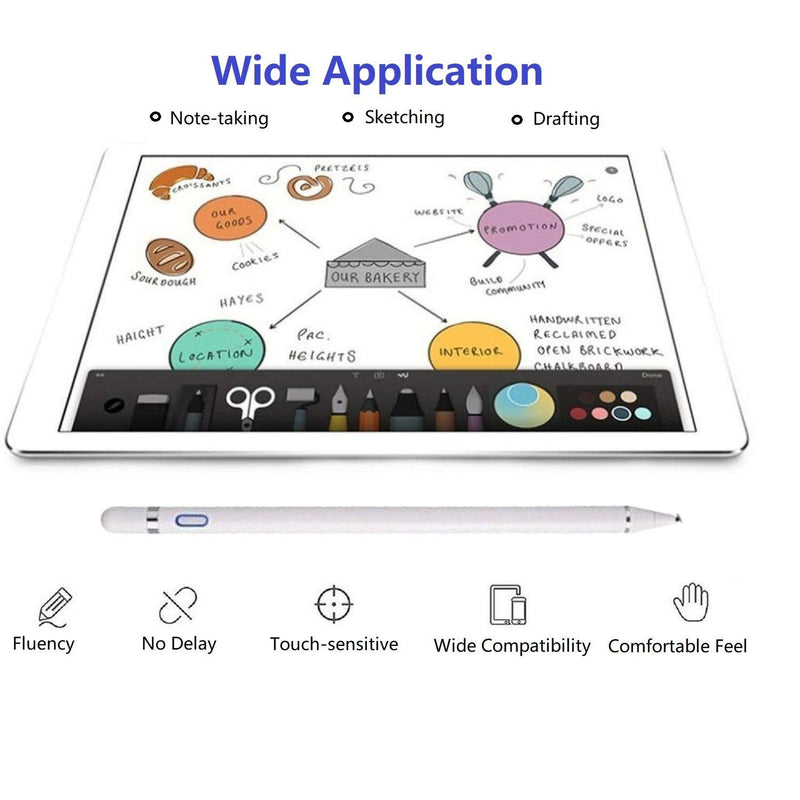 Stylus Pens for Touch Screens, Active Digital Pencil Compatible with iPad/iPad Pro/Air/Mini/iPhone/Other Tablet Drawing&Writing (White) White - LeoForward Australia