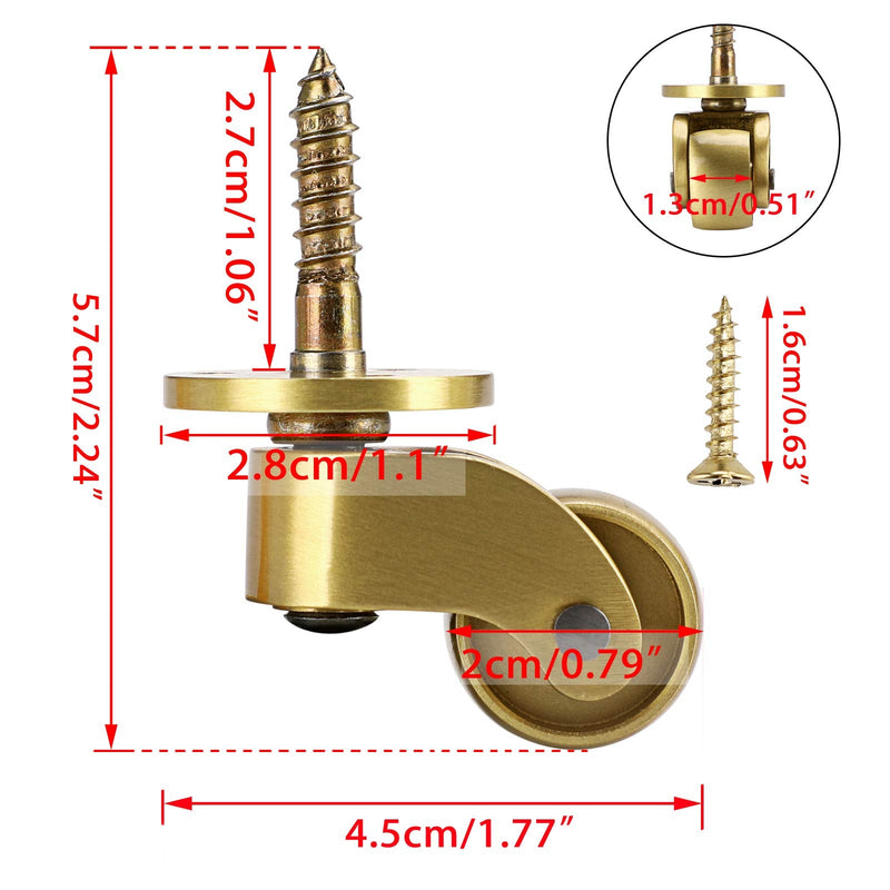  [AUSTRALIA] - OwnMy 4PCS Universal Brass Caster Stem Wheels 360 Degree Rotation Swivel Wheels Heavy Duty Metal Caster Hardware Movable Caster Replacements for Furniture Trunk Box Cabinet Sofa Trolley Chairs Bed