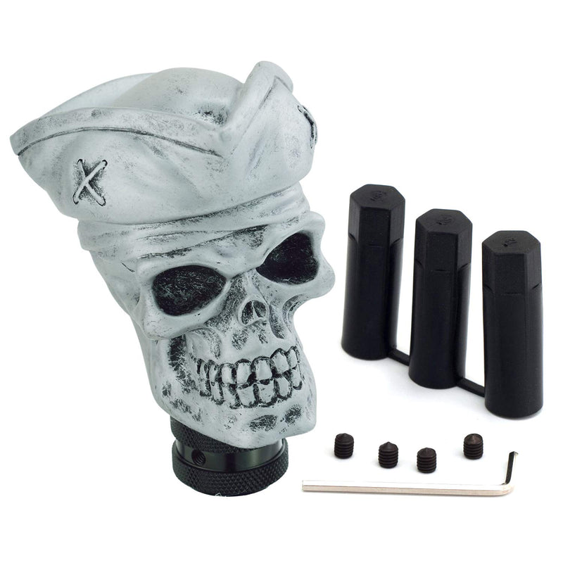  [AUSTRALIA] - Thruifo Car Gear Stick Lever Shifter, Skull MT Shift Knob with Tricorne for Most Automatic Manual Vehicles, Silver