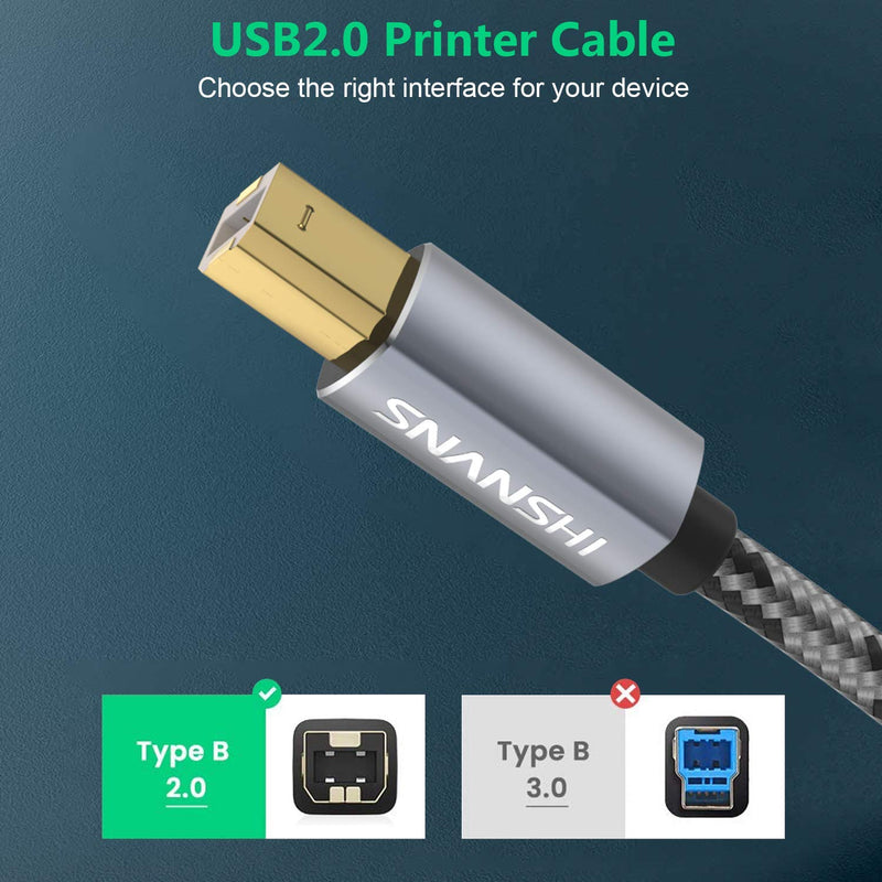 SNANSHI Printer Cable, 25FT USB Printer Cable USB 2.0 Type A Male to B Male Scanner Cord High Speed Printer USB Cable Compatible with HP, Canon, Dell, Epson, Lexmark, Xerox Printer and More Grey - LeoForward Australia