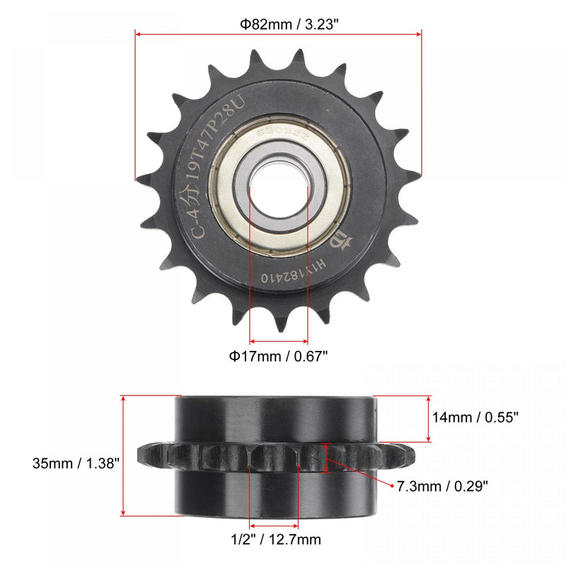  [AUSTRALIA] - uxcell #40 Chain Idler Sprocket, 17mm Bore 1/2" Pitch 19 Tooth Tensioner, Black Oxide Finish C45 Carbon Steel with Insert Double Bearing for ISO 08B Chains 82mm