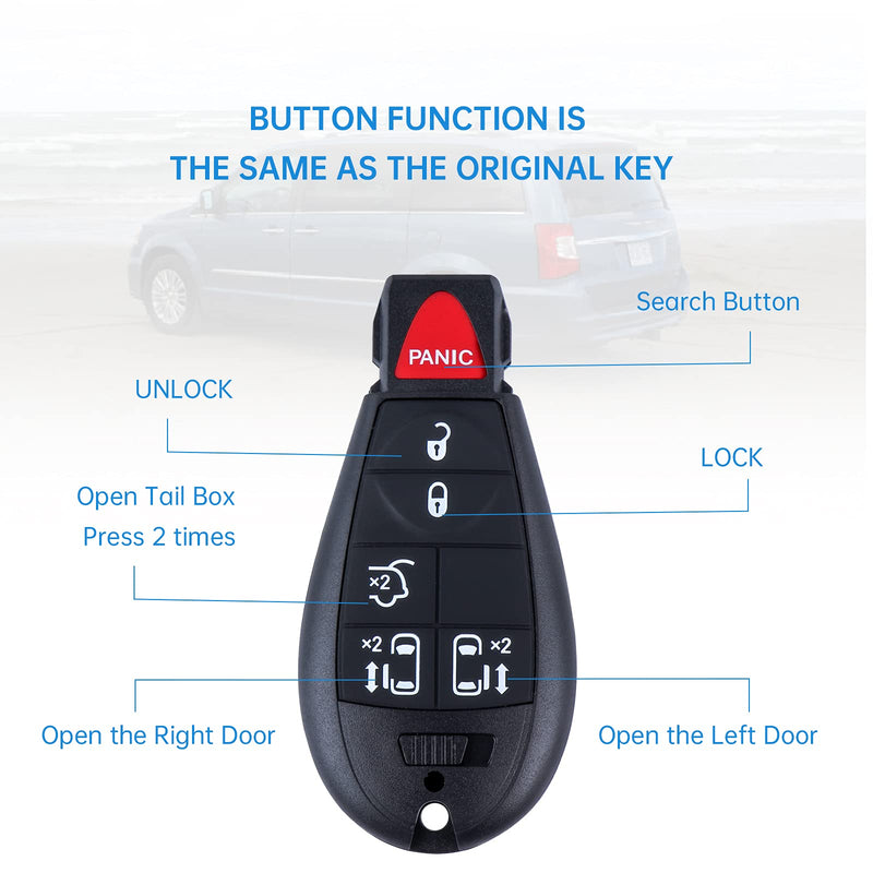  [AUSTRALIA] - Car Key Fob Keyless Entry Remote fits Chrysler Town and Country 2008-2015 / Dodge Grand Caravan 2008-2014 Replacement for P/N: M3N5WY783X (5+1 Buttons) Pack of 2