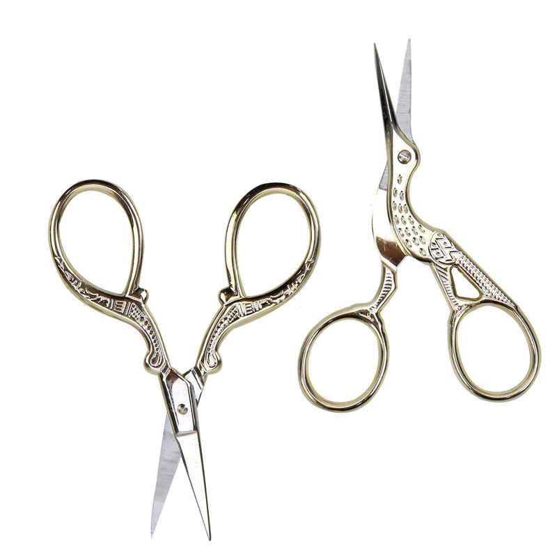  [AUSTRALIA] - AQUEENLY Embroidery Scissors, Stainless Steel Sharp Stork Scissors for Sewing Crafting, Art Work, Threading, Needlework - DIY Tools Dressmaker Small Shears - 2 Pcs (3.6 Inches, Gold)
