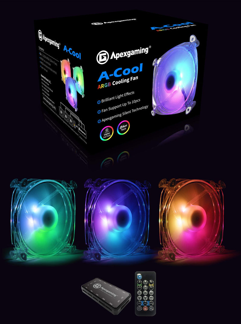  [AUSTRALIA] - Apexgaming PC Fans AC-120SR, ARGB Fans 3-Pack with Wireless Remote Controller, Silent Fan for Computer Case Cooling, Gaming Cases (Compatible with ASUS Aura Sync & ASRock/GBT/MSI MB)- Crystal Eye CRYSTAL EYE ARGB FAN 3PK GAMING CASE FANS