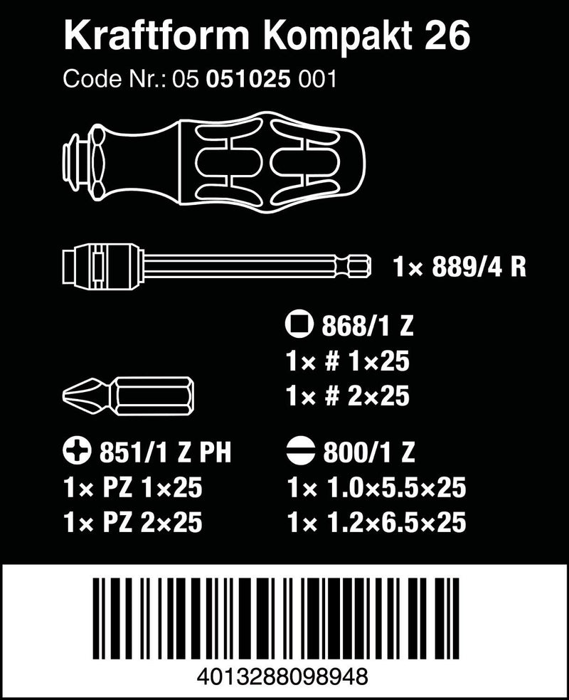  [AUSTRALIA] - Wera KK 26 7-In-1 Bitholding Screwdriver with Removable Bayonet Blade (SL/PH/SQ)