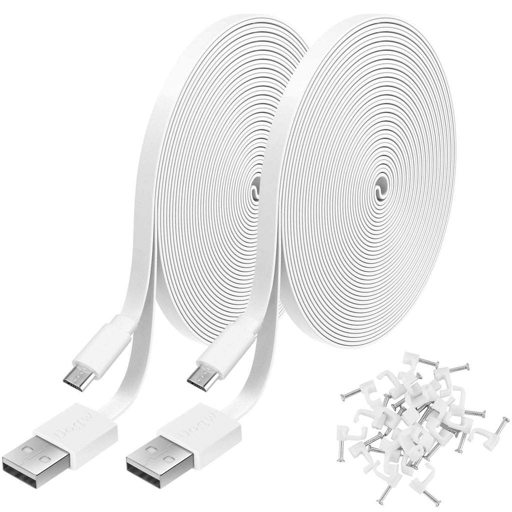  [AUSTRALIA] - 2 Pack 13.1FT Power Extension Cable for WyzeCam,WyzeCam Pan,WYZE Cam OG,KasaCam Indoor,NestCam Indoor, Blink,Cloud Cam, USB to Micro USB Durable Charging and Data Sync Cord for Security Camera-White White