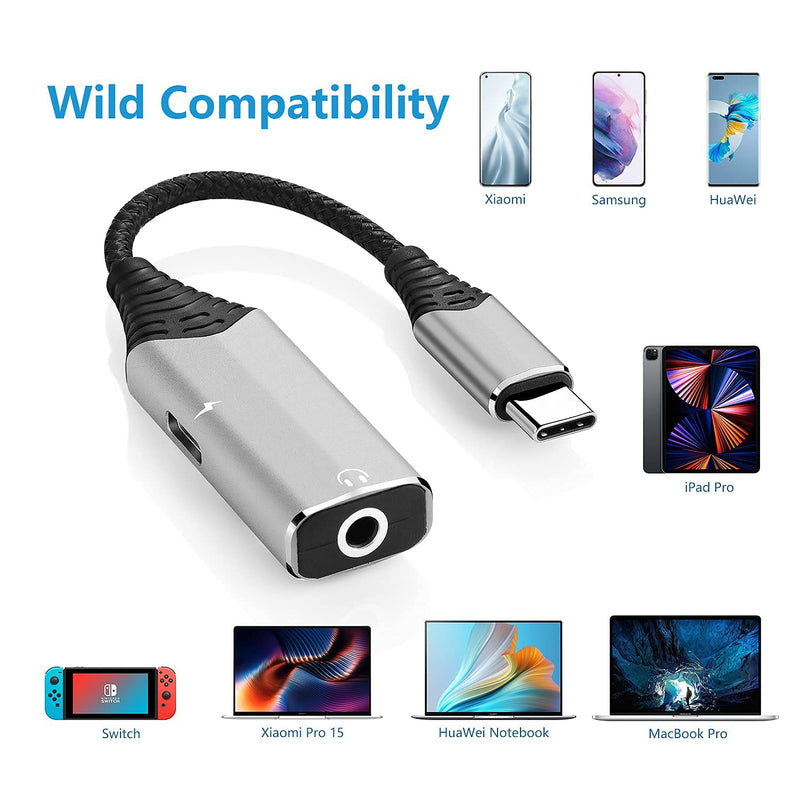  [AUSTRALIA] - PEPPER JOBS USB-C to 3.5 mm Headphone Jack Adapter, C2PDA Plus 2-in-1 Fast Charging Adapter, Compatible with Samsung Galaxy Note S21 Series/20 Ultra/Note 20/S20 Series, Huawei, Google Pixel and More